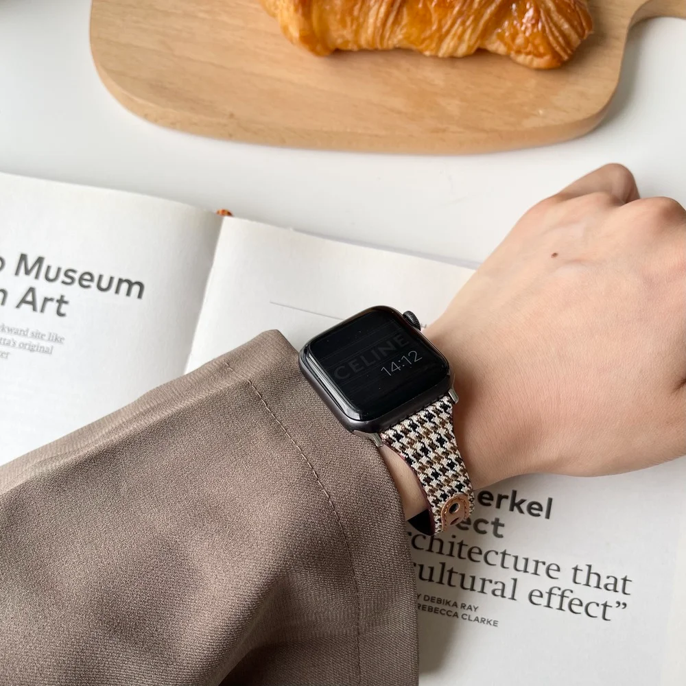 Bracciale per orologio Cinturino per orologio nuovissimo per Apple Watch iwatch 1/2/3/4/5/6/7 Cinturino per orologio in pelle di tela per iwatch7123456