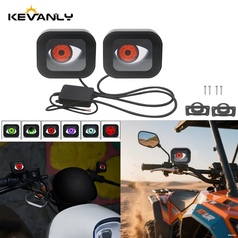 Fahrradspiegel, dekoratives Licht mit intelligentem Bildschirm, 6 Modi, dynamische Teufelsaugen, wasserdicht, für ATV, UTV-Motor, 12–36 V, Eagle Eye