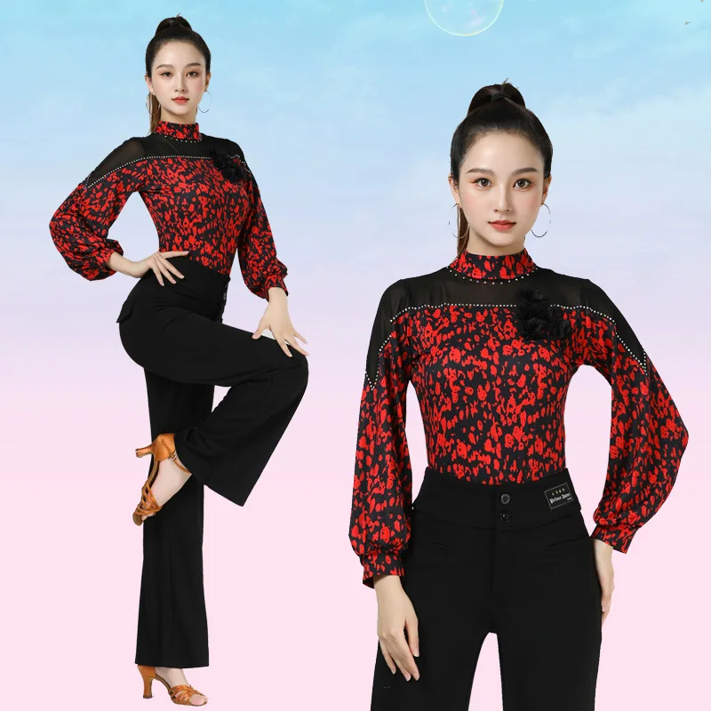 Women Latin Dance Pants Long/Short sleeved Balloom Modern Dancewear Top for Stage Performance Outfit Matching Customized