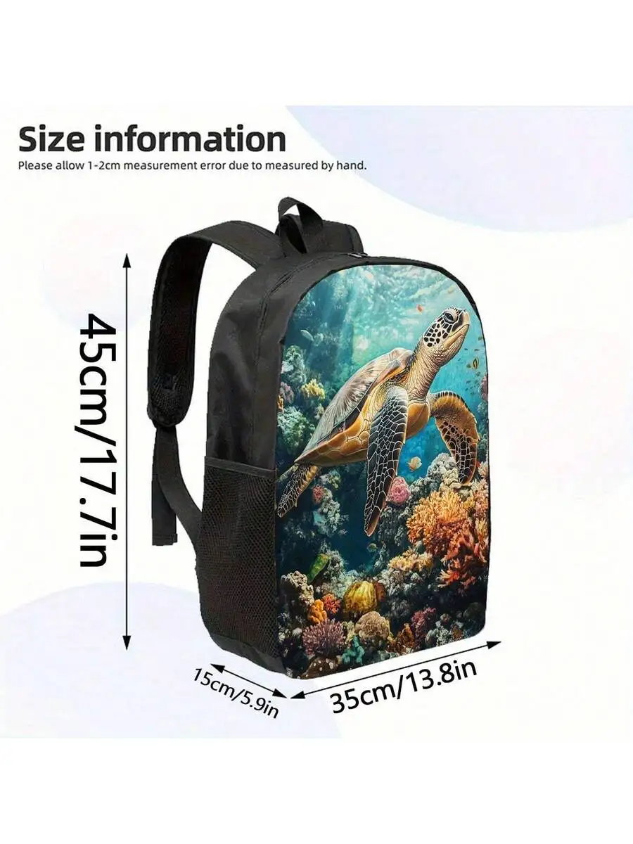 

Turtle And Coral Reef Print Laptop Backpack 17 Inch Casual Backpack With Water Bottle Holder Adjustable Straps