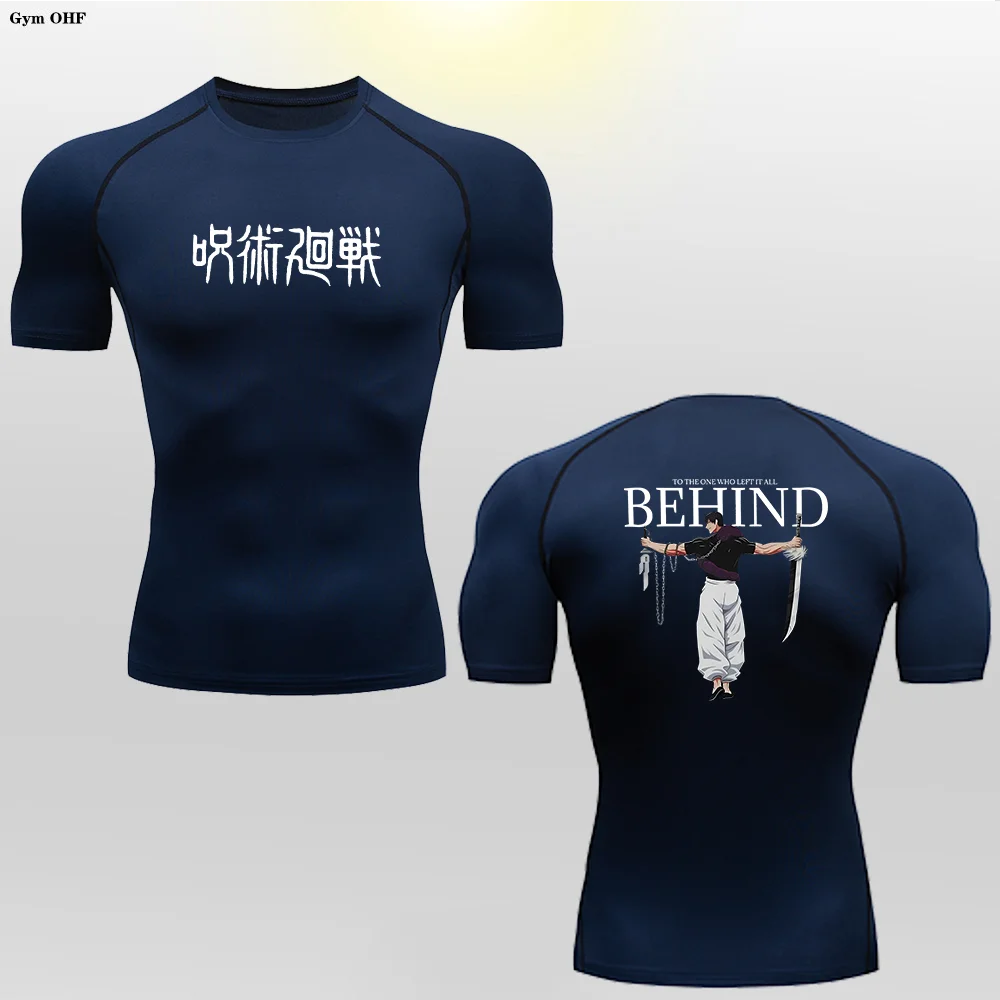 Koszule kompresyjne męskie Anime Jujutsu sportowe szybkoschnąca druga skóra legginsy gimnastyczne trening do biegania Rashgard T Shirt topy Fitness