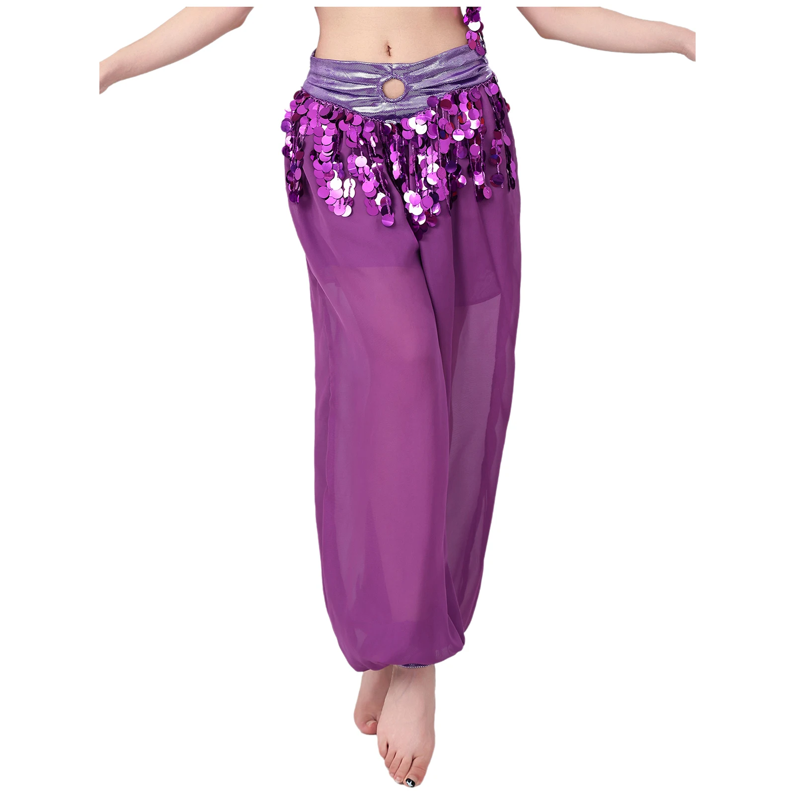 

Women Shiny Belly Dance Lantern Pants Sequin Tassel Ruched Chiffon Trousers Belly Dance Costume for Performance Dance Classcial