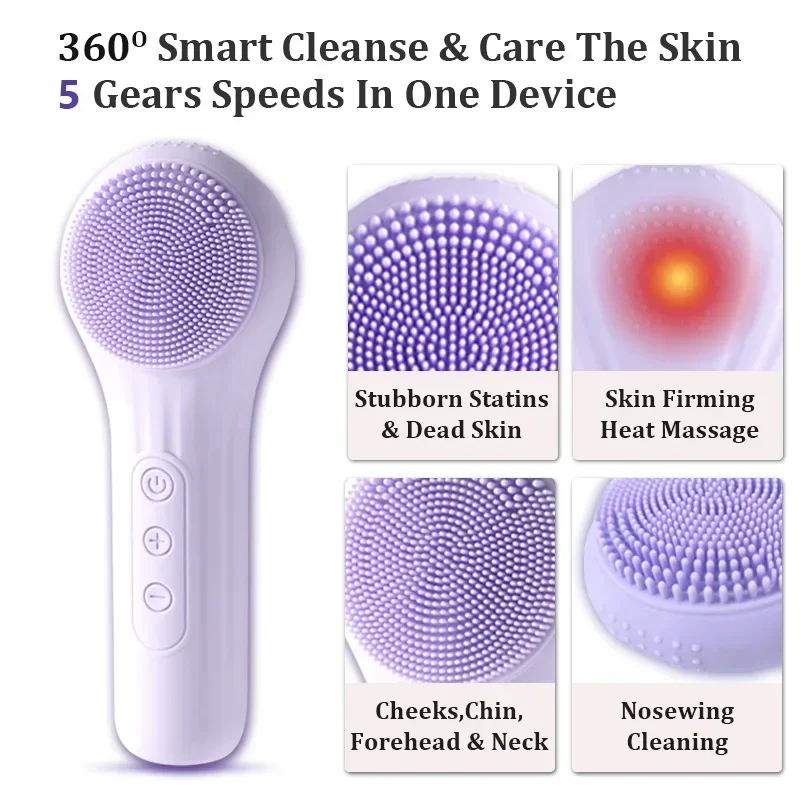 

Electric Facial Cleansing Brush Sonic IPX7 Waterproof Silicone facial brush soft bristles exfoliator double sided Deep Cleansing