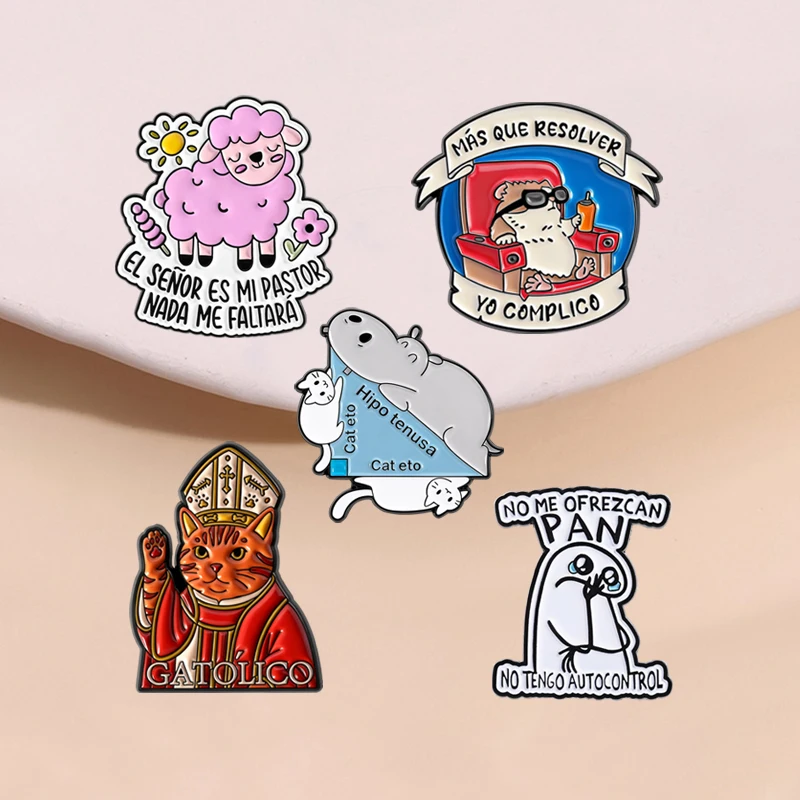 31Styles Spanish Quote Collection Enamel Pins El Tiempo De Dios Es Perfecto Funny Figure Flork Brooches Lapel Badge Jewelry Gift