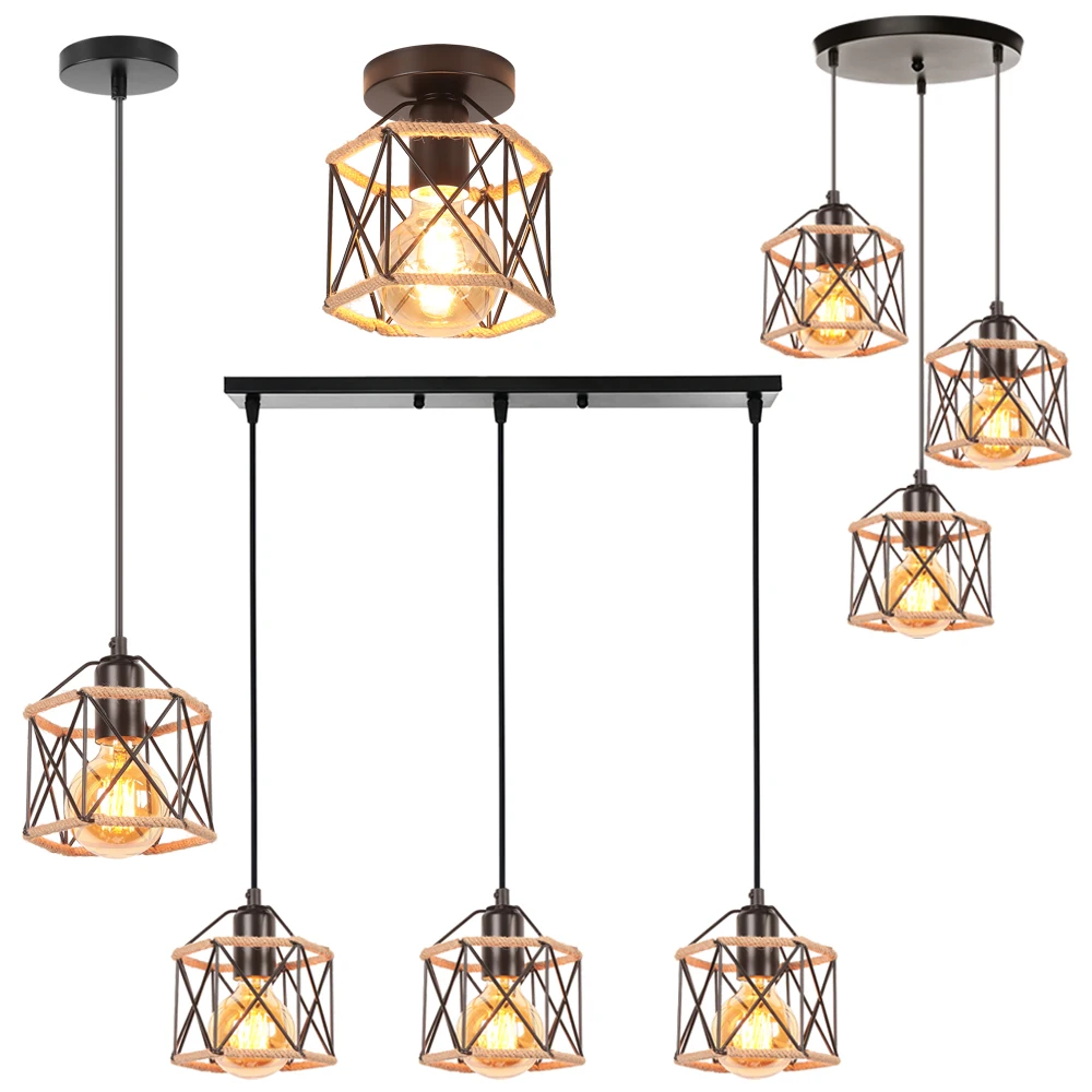 

Vintage Pendant Light 1/3 heads Industrial Retro Loft Metal Hanging Lamp Shade Ceiling Chandelier E27 for Living Room Home Decor