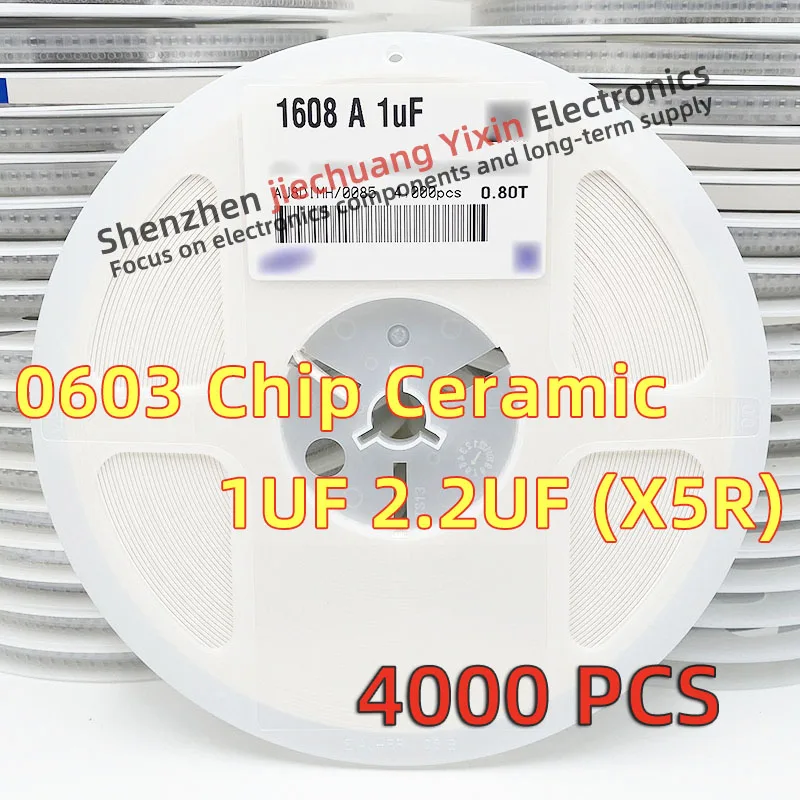 

Chip Ceramic Capacitor 0603 1UF 2.2UF 10V 16V 25V 50V 10% accuracy X5R material 1608 Capacitance 4000pcs