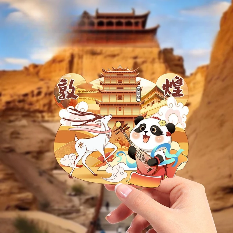 ملصق مغناطيس الثلاجة الصيني الخشبي لمناظر المدينة من Dunhuang، تذكار مغناطيسي إبداعي للسفر، ملصق ثلاجة