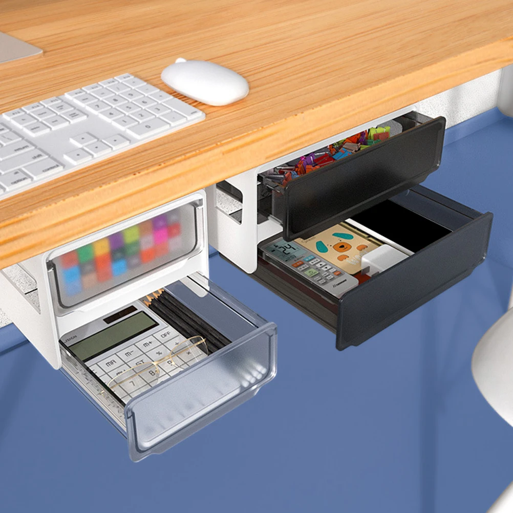 

Under Desk Storage Box Adhesive Desktop Organizer Punch-Free Drawer For Office School Classroom Table Bottom Holder