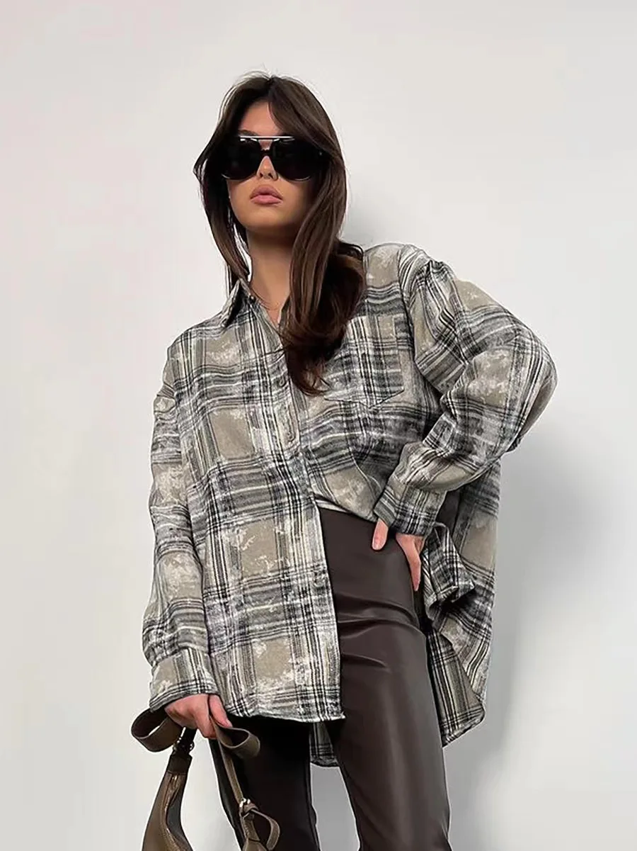 Faionable Cheered Long Sve irt feminino gola de comprimento médio com botões solto ajuste casual irt para jovens adultos