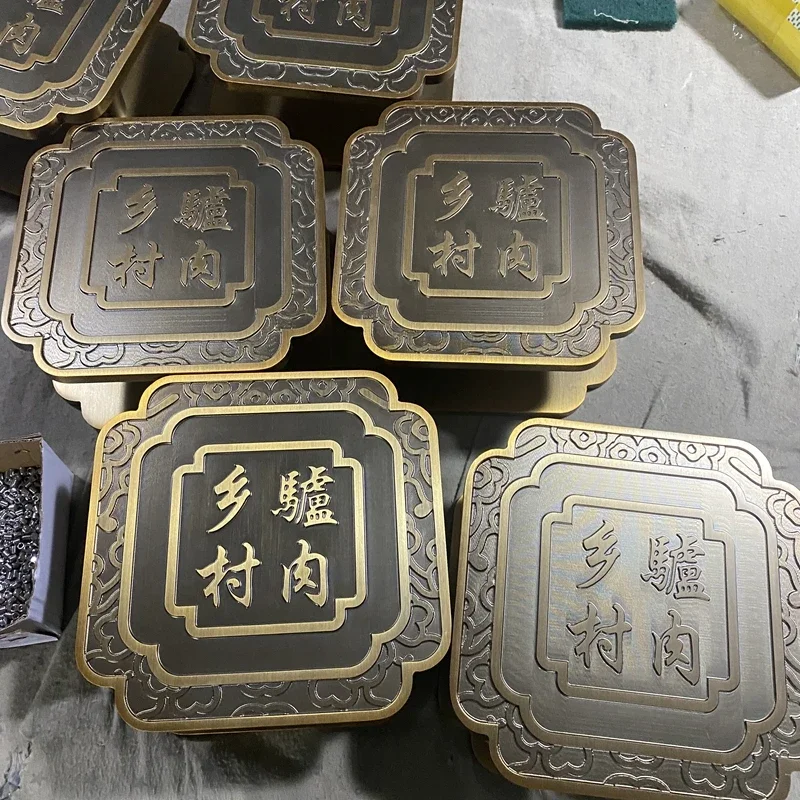 Chinese style glass door handles are custom-made with antique copper and engraved in square shapes