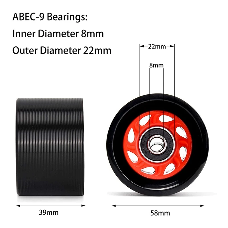 8Pcs Roller Skate Wheels Quad Skates Replacement Outdoor Quad Roller Skate Wheel With Skate Roller ABEC-9 608RS Bearing