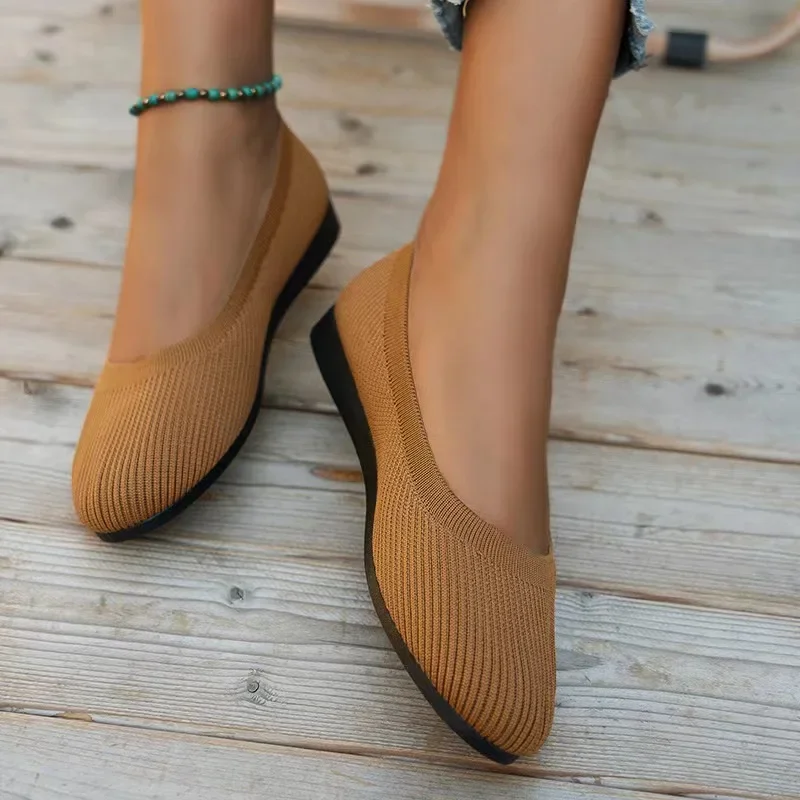 

Large size 2026 spring new European and American flat bottom round head foot cover shallow mouth mother shoes knitted fashion ve