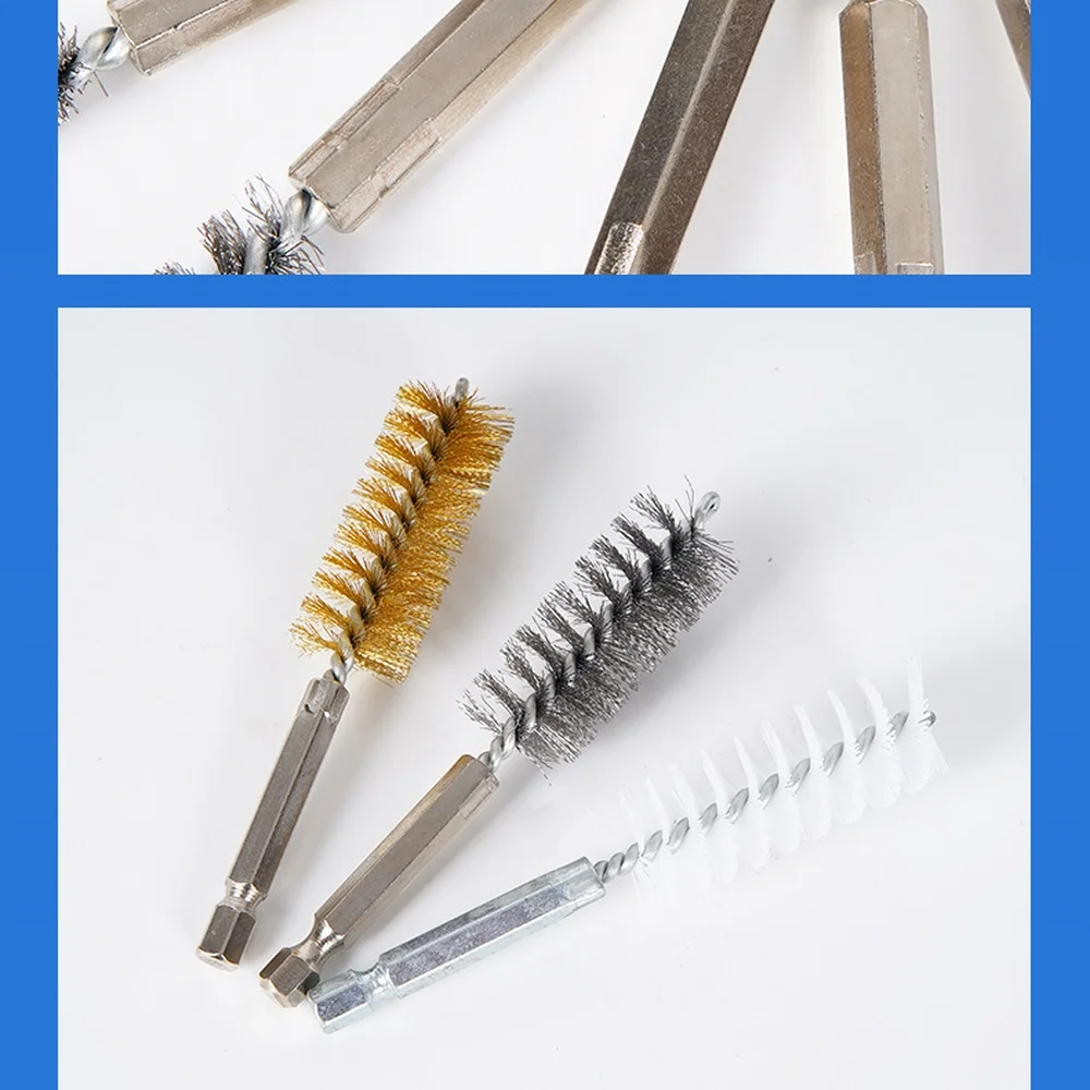 Industrial Bore Pipe Cleaning Brush Stainless Steel Wire Hex Shank Drill Tool For HVAC Maintenance Rust Removal Accessory