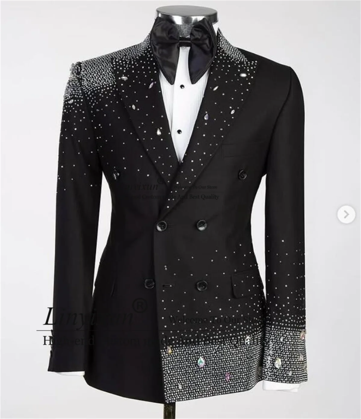 Sparkly Beaded Crystals Men Suits Slim Fit Wedding Groom Tuxedos 2 Pieces Sets Ropa Hombre Customized Slim Fit Terno Masculino