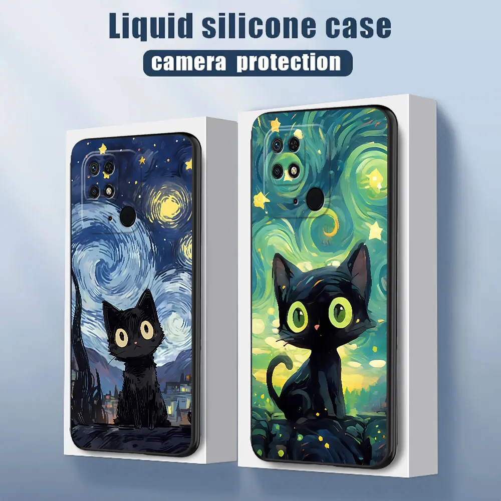 Case for Xiaomi Redmi Note 10 11S 9S 9T 8T 11 Pro 13 Pro 10S 12S 12 9 8 7 11 12 Pro Starry Sky Cat Matte Matte Cover Silicone view 2
