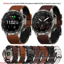 Strap For Garmin MARQ Athlete Adventurer Golfer Captain Aviator Epix Gen 2 Quickfit 22 26mm Silicone+Leather Watchband Bracelet