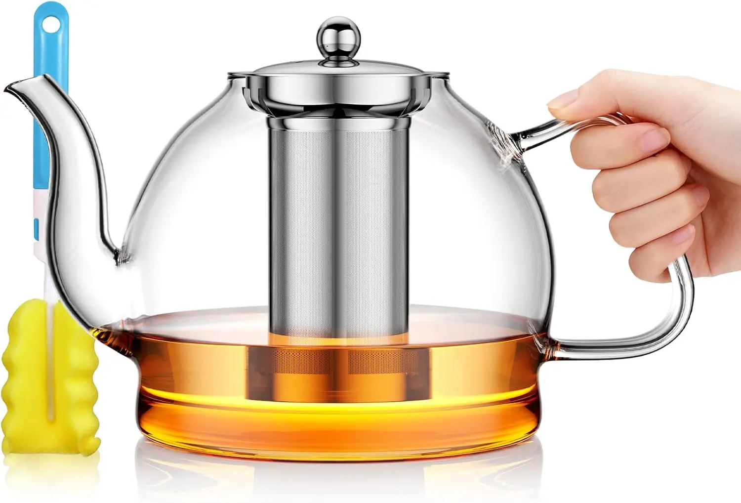 

1800ml Glass Teapot with Infuser, Stovetop Safe Large Tea Pot, Hand Crafted Borosilicate Glass Tea Kettle