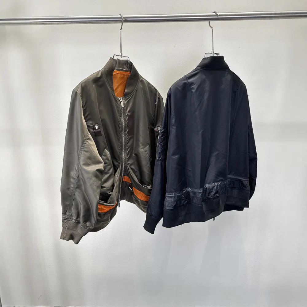 New product - niche design casual deconstruction style handsome color-matched pilot jacket with large pockets for women
