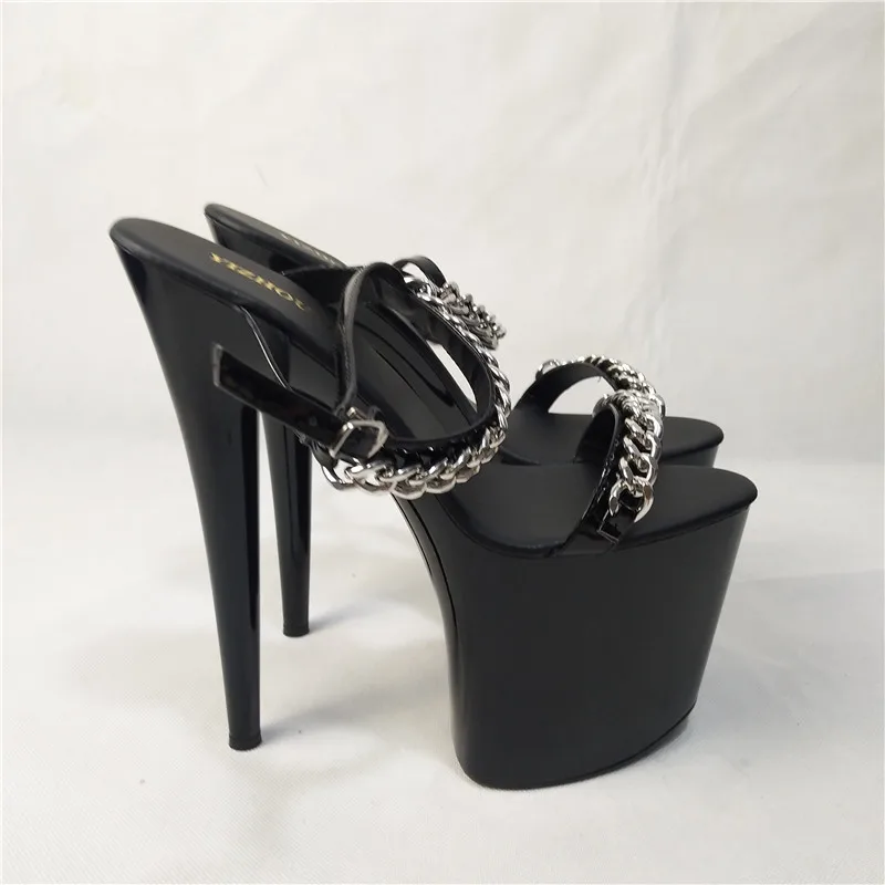 

noble chain metal decoration Shoes black stage performance Ultra fine with waterproof 20 cm sandals