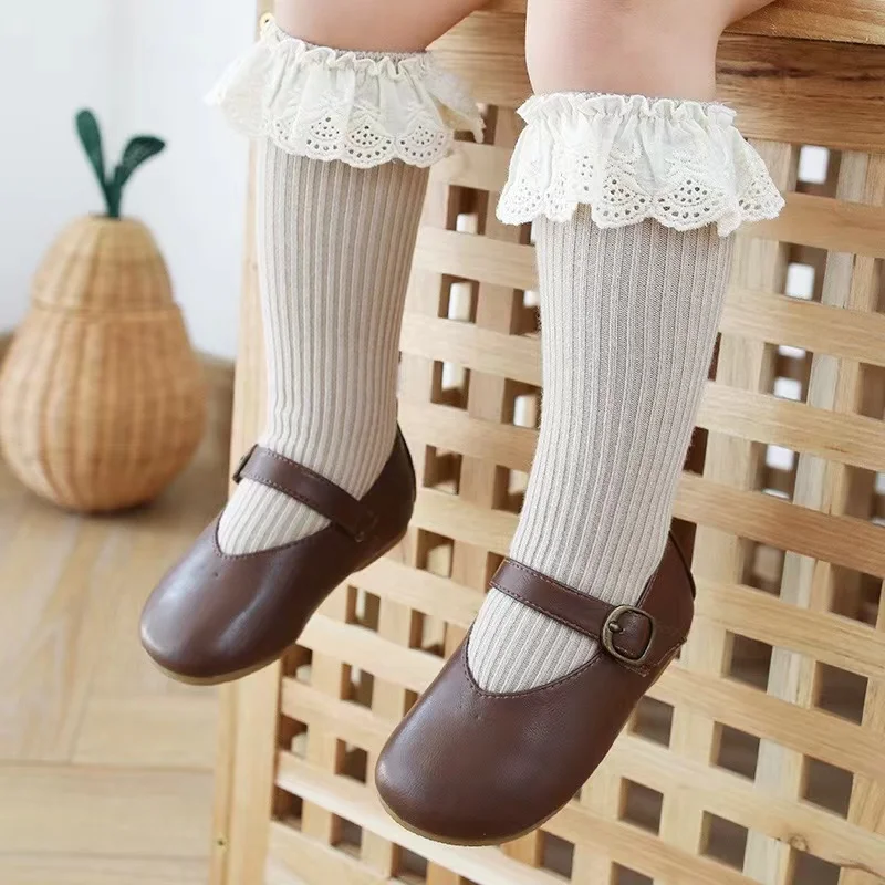 0-3Years Baby Cotton Socks Kids Toddlers Girls Princess Knee High Long Soft Cotton Lace Baby Children Socks Baby Girls Socks