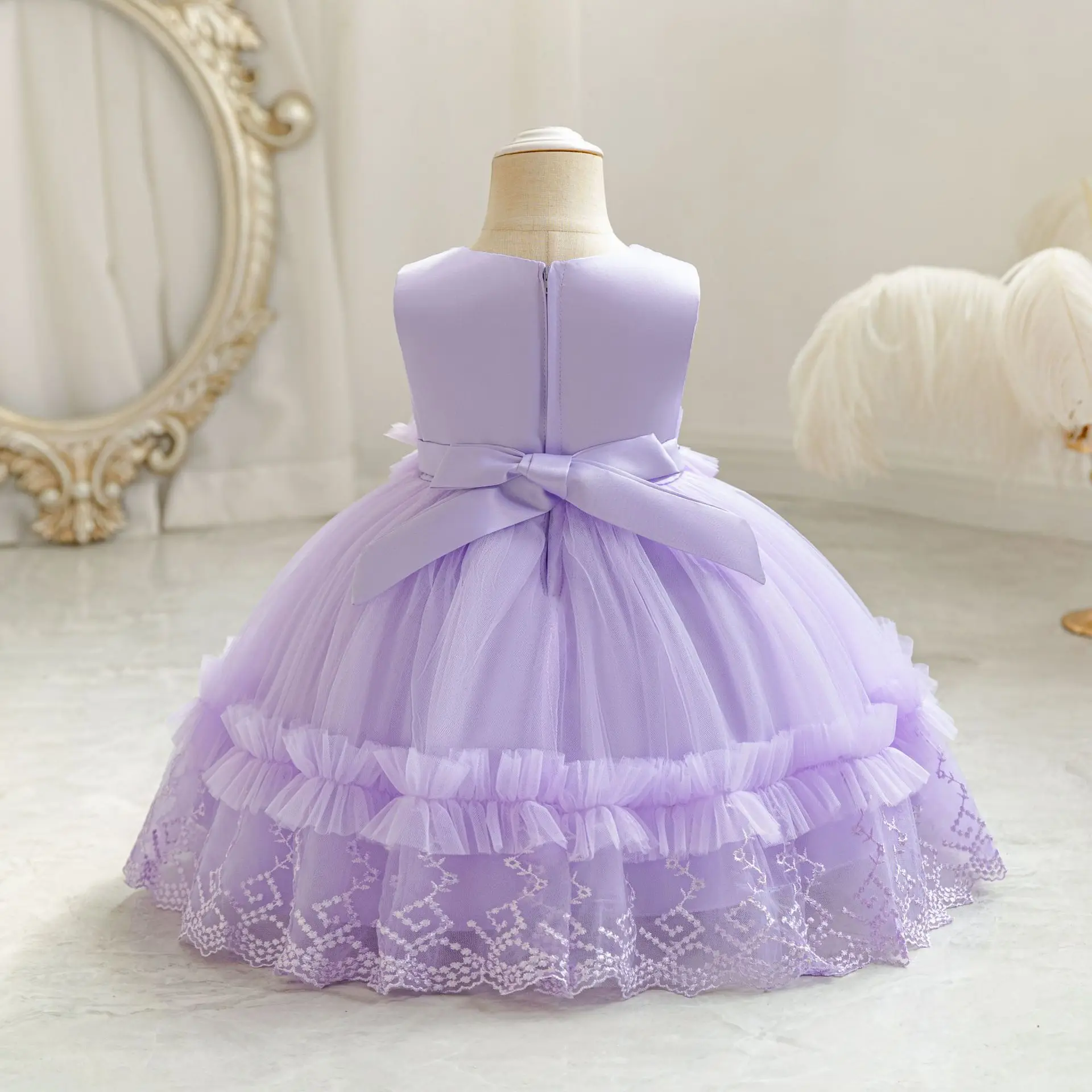 Baby Peuter Geborduurd Geappliqueerde Bruiloft Bloem Meisjes Verjaardagsfeestje Optocht Peuter Formele Jurk Cupcake Tutu Tt103