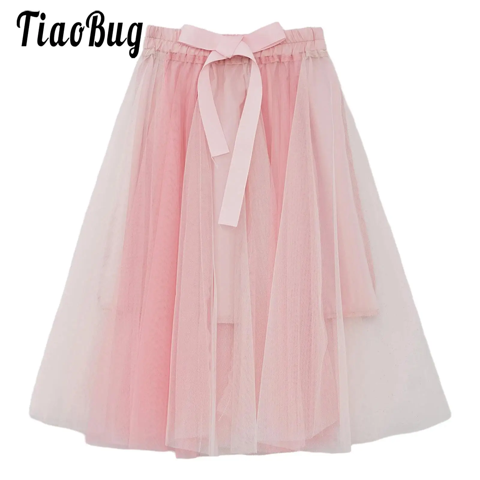 

Kids Girls Color Block Tulle Skirts Modern Dance Lyrical Dresses Bowknot Chiffon A-Line Skirt for Party Holiday Photography
