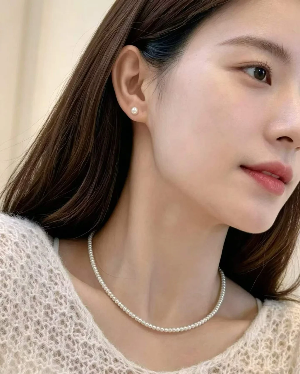 Certificated 925 Sliver 2pcs Natural Aurora Round Freshwater Pearl Jewelry Set Simple Beaded Choker Necklace/5-6mm Earring Jewel