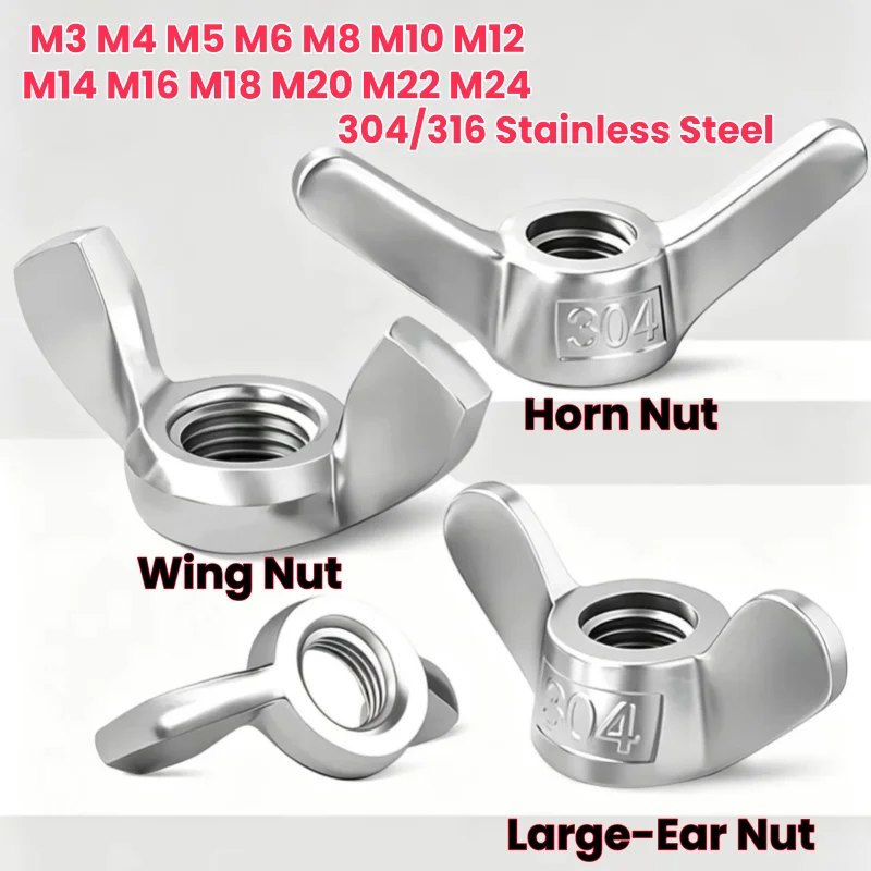 M3 M4 M5 M6 M8 M10 M12 M14 M16 M18 M20 M22 M24 304/316 Stainless Steel Wing Butterfly Nut Big Ear Nuts Horns Type Nut