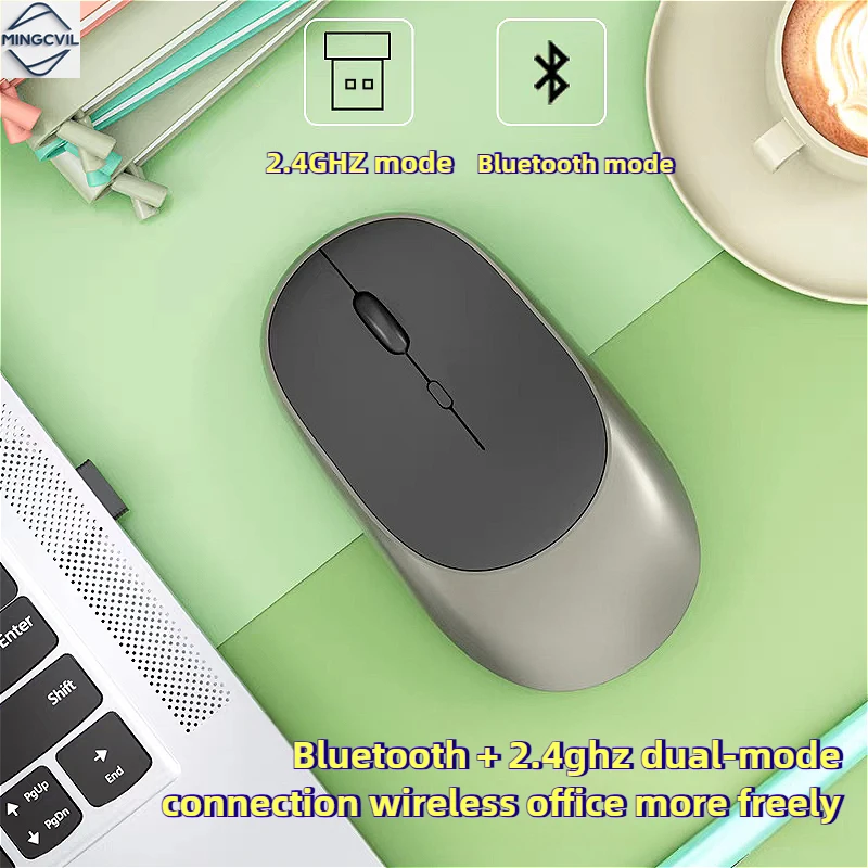 MINGCVIL ماوس لاسلكي بلوتوث وأوضاع مزدوجة 2.4 جيجا هرتز قابلة لإعادة الشحن RGB مريح صامت انقر لأجهزة الكمبيوتر المحمول والكمبيوتر المحمول iPad والهاتف الخليوي