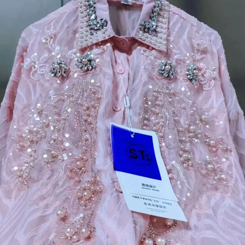 

Bling Sequins Diamonds Stitch Shirts & Blouses Women's Lantern Sleeve Oversize Luxury Elegant Tops korean Popular Clothes