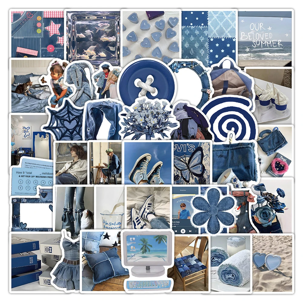 10/30/60 stücke Ins Stil Blau Denim Kunst Ästhetische Aufkleber Nette Dekoration Aufkleber DIY Scrapbooking Koffer Telefon Graffiti Aufkleber