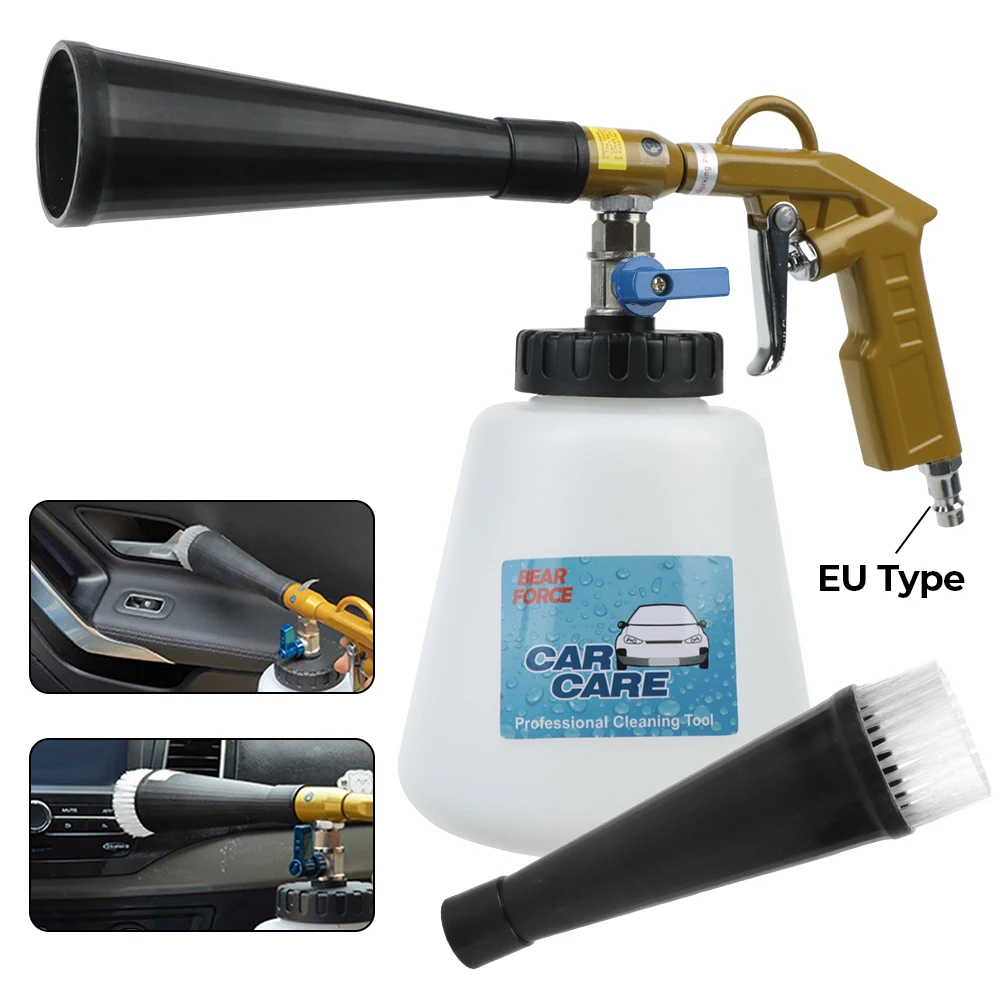 

1L Car High Pressure Washer Foam Gun Brush Pneumatic Dry Cleaning EU RU Nozzles Detailing Tools For Seat Dashboard Vent Interior