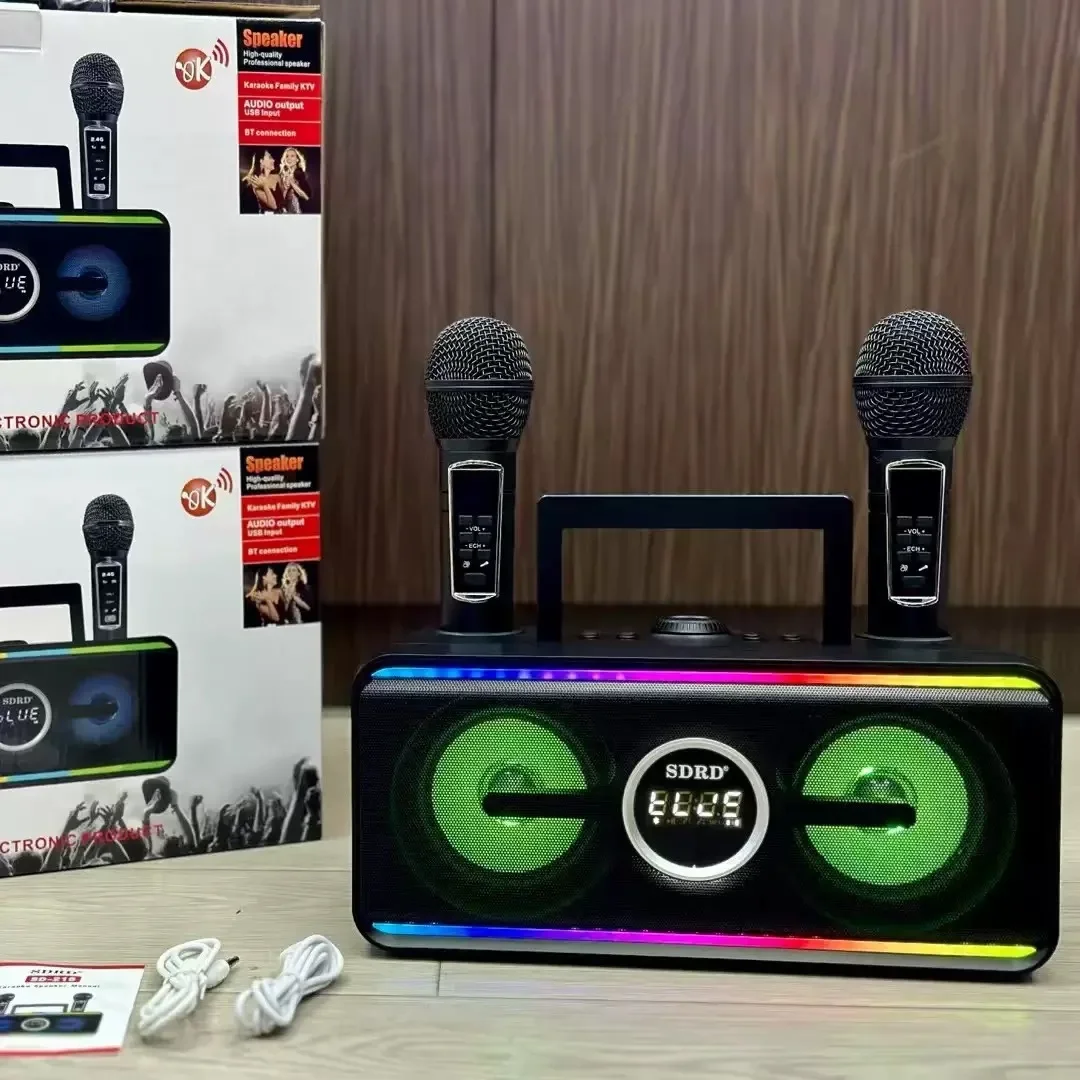 SD216 مكبر صوت بخاصية البلوتوث قابل للنقل DJ المحيطي ستيريو لاسلكي بصوت عال آلة 2 ميكروفون كاريوكي مجموعة المتكلم للحزب في الهواء الطلق