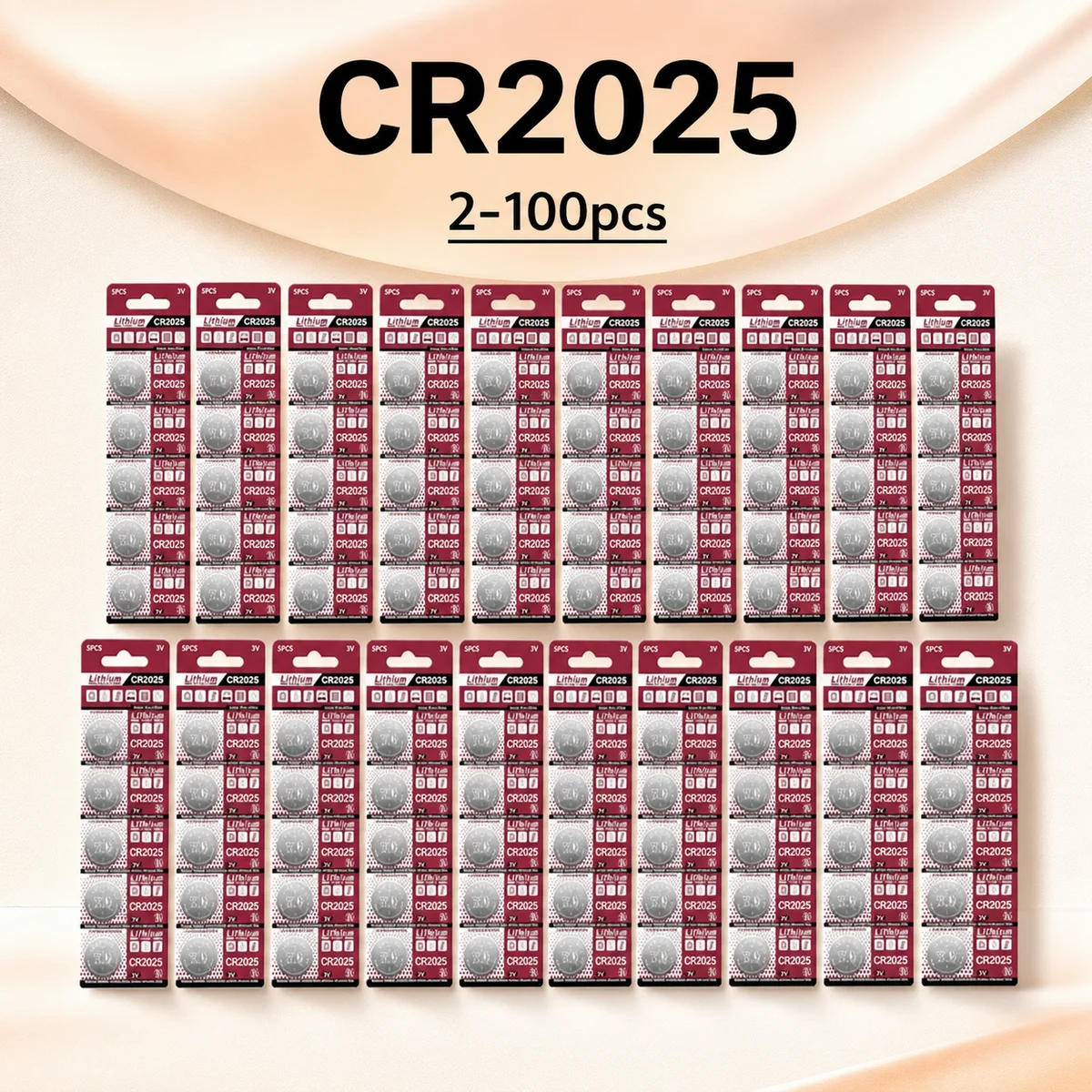 

Lithium Coin Cell Battery CR2025 3V Replacement for Key Fob Remote Watch Calculator Toy, DL2025 ECR2025 BR2025