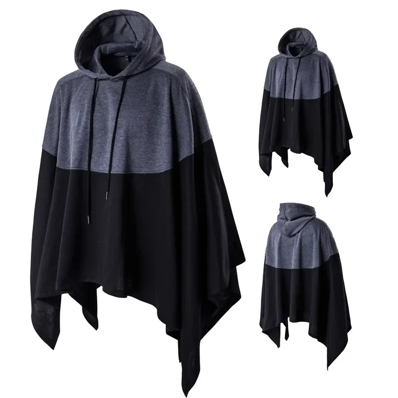 Spring Autumn Men's Casual Hoodies Cloak Coats Trend Loose Oversized Hooded Cloak Colorblock Pullover Tops Streetwear Coats