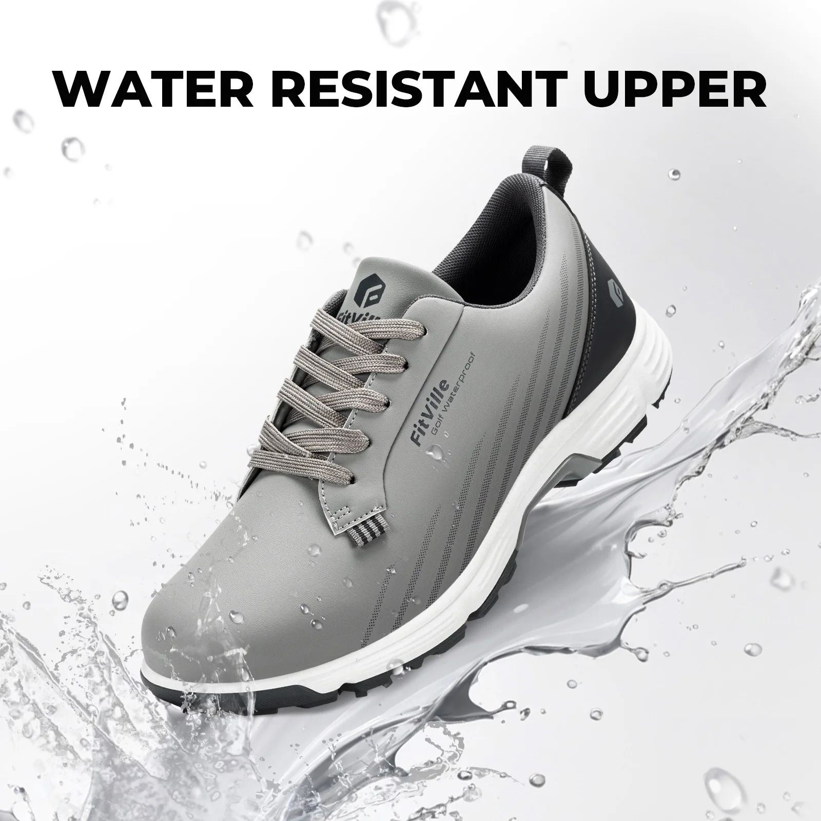 FitVille Men's Wide Toe Box Golf Shoes Anti-slip Spike Golfing Sneakers for Men With Arch Support Sports Court Casual Footwear