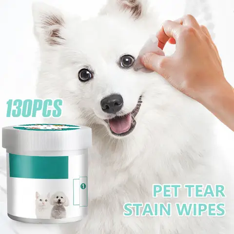 130Pcs Naturals 애완 동물 물티슈 개 고양이 눈물 얼룩 제거제 물티슈 다기능 애완 동물 눈 귀 청소 케어 라운드 패드 애완 동물 미용 용품