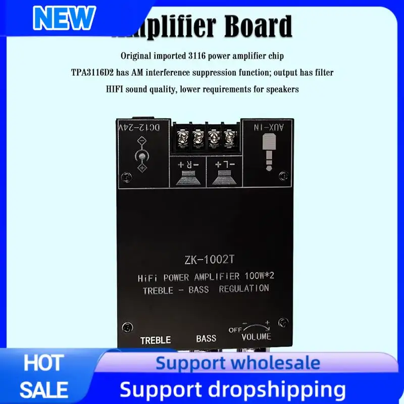 

Optimal ZK-1002T Bluetooth-Compatible Amplifier HIFI 2.0 Channel 100Wx2 Audio Module Adjustment Subwoofer Amplifier Board