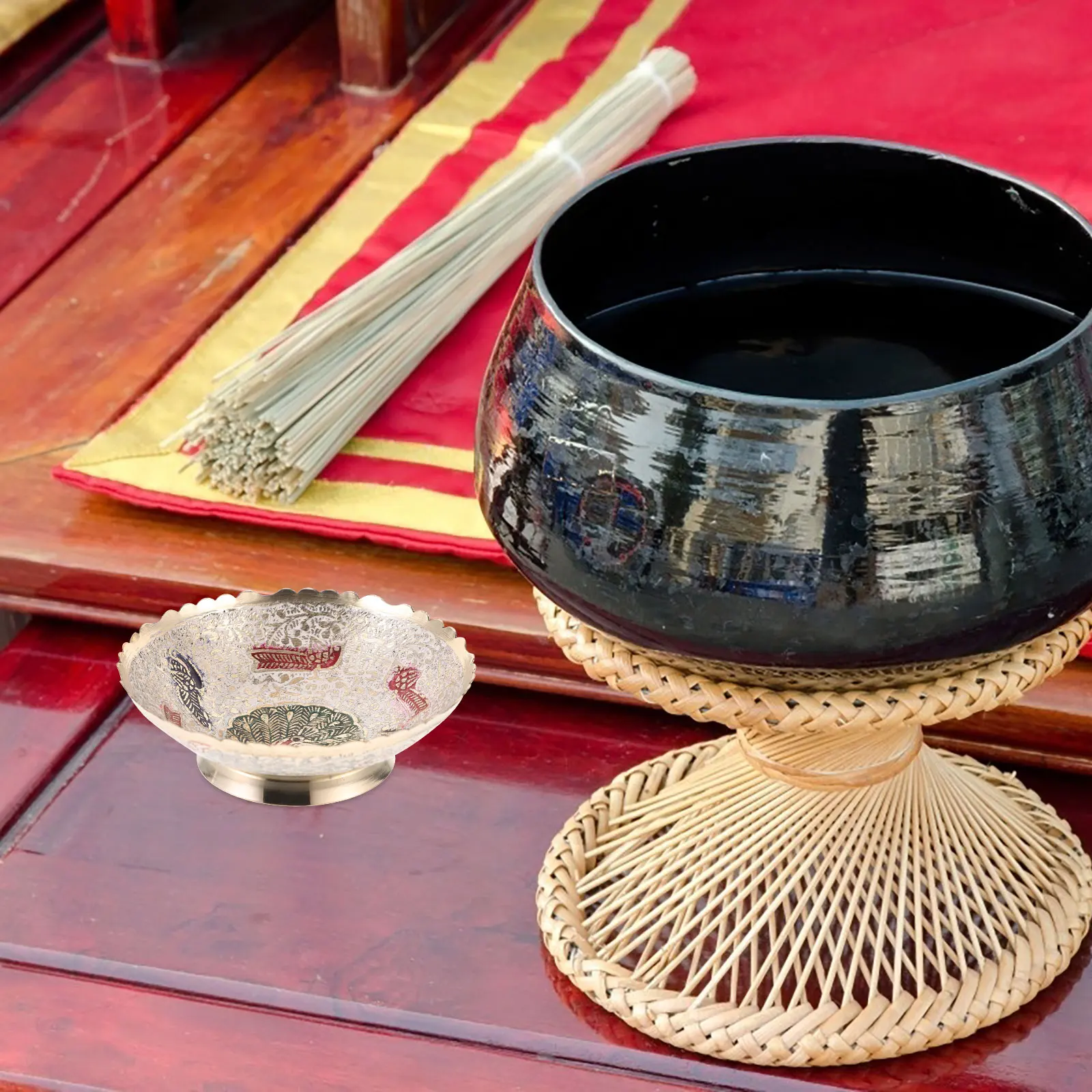 

Religious Tribute Holder Temple Tray Brass Offering Plate Fruit Serving Platter Snack Dessert Plate Supplies