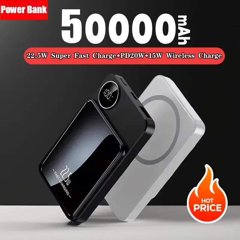 

New Portable Power Bank Magnetic 50000mAh Magsafe Battery Charger Cases Type-C Wireless Fast Charging for iPhone Xiaomi Samsung