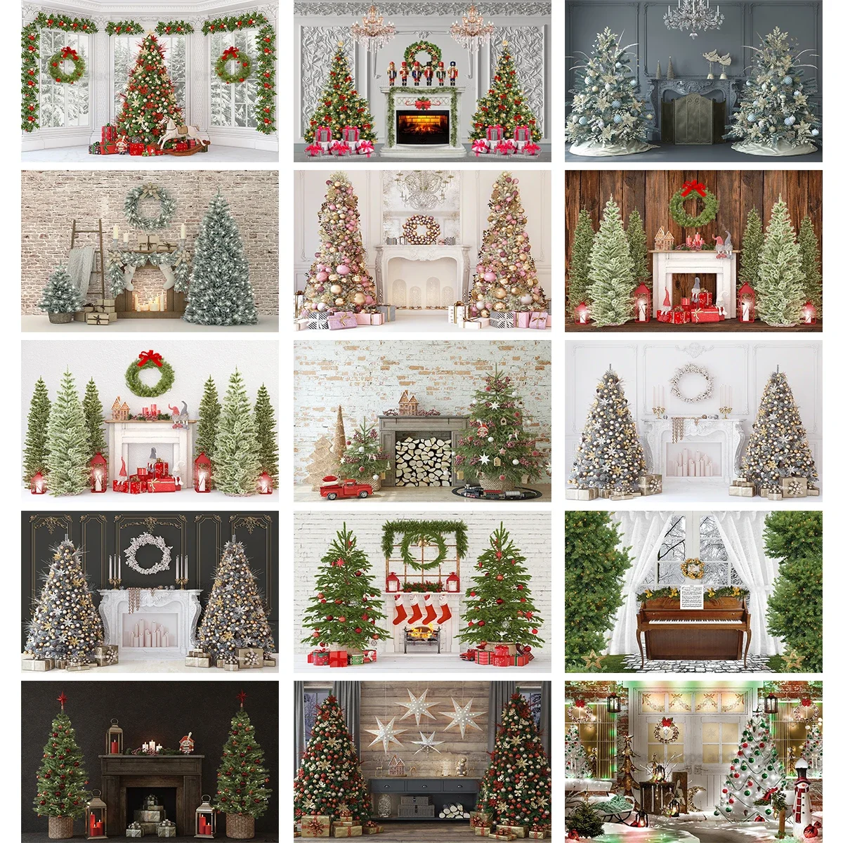 

Christmas Background Winter Fireplace Xmas Tree Reindeer Toys Decor Family Baby Child Portrait Photography Backdrop Props