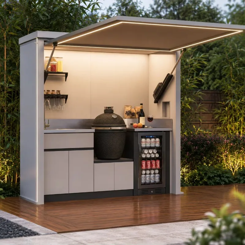 Wholesale Modern Stainless Steel Lacquer Garden Storage Shed Waterproof Barbecue Station Modular Outdoor Kitchen Cabinet Custom