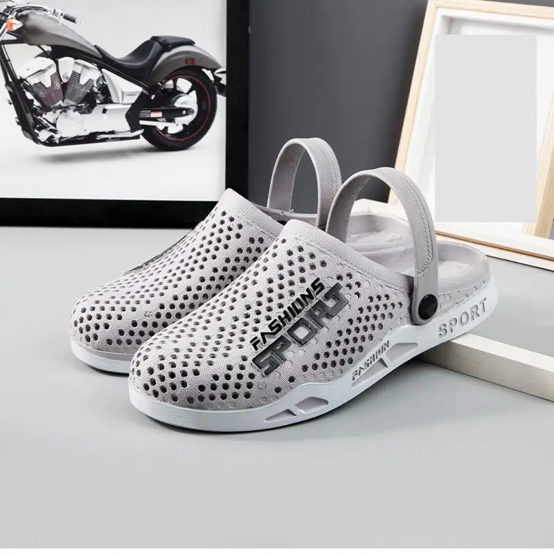 40-44 Mens Mules Clogs Summer Sandals Male Slippers Soft Bottom Beach Shoes Slip-On Zapatos Breathable Non-Slip Hollow Footwear