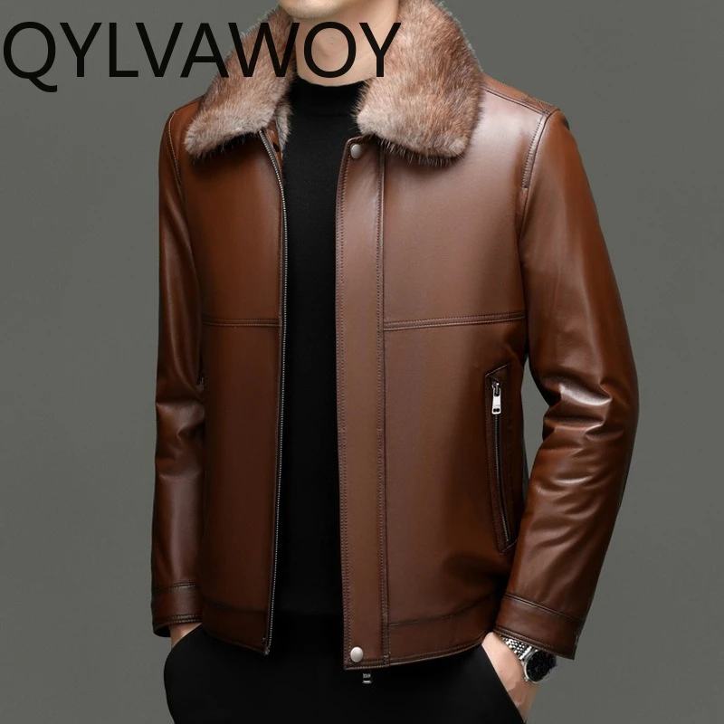 QYLVAWOY Real Leather Jacket Sheepskin Luxury Man Jacket Thicken Warm Jackets for Man Mink Fur Inner Liner Leather Coat Chaqueta