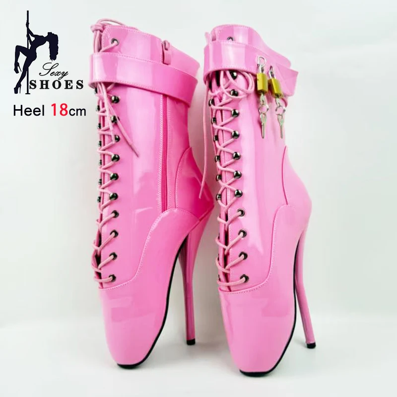 

18CM/7Inch Stiletto Super High Heel Lock Wrap Strap Ankle Ballet Boots Fetish Shoes 2025 New Women Pink Sexy Short Booties Mujer