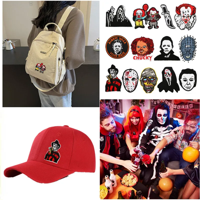 

Halloween Dress up Embroidery Sew/Iron On Patch Horror Doll Zombie Clown Patches for DIY Clothing Hat Jeans T-shirt Bags Socks