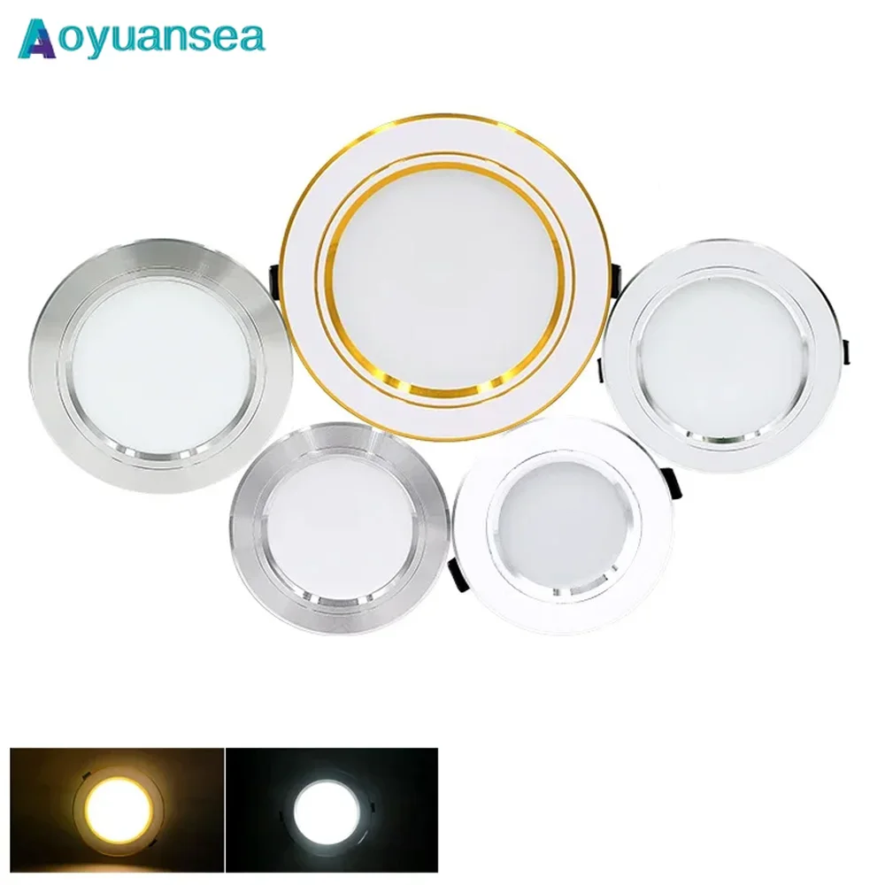 

Aoyuansea LED Downlight 220V Spot Three Color 5/9/12/15/18W Recessed In LED Ceiling Downlight Light Cold/Warm White LED Spotligh