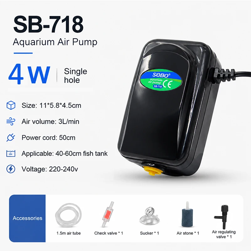 SOBO Leise Aquarium-Sauerstoffpumpe, Fischbecken-Luftpumpe mit Einstellbarer Luftmenge, Hochleistungs-Sauerstoffgenerator, Luftkompressor, Belüfter 220V – Detail 8