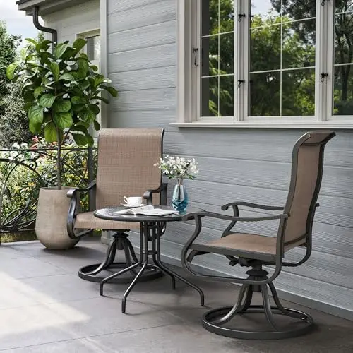 Patio Swivel Chairs Set of 2, Outdoor Swivel Rocker Dining Chairs with All Weather Textilene High Back & Metal Frame