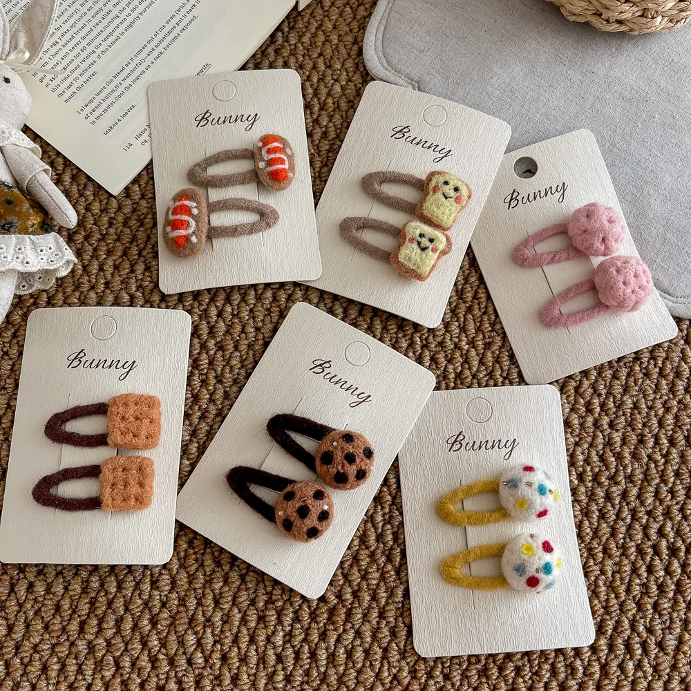 2pcs Wool Felt Cartoon Bread Slices Biscuits BB Clip Cute Bangs Side Clip Hairpin Funny Hair Clip Children's Hair Accessories